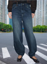 ZARA ZW COLLECTION MID-RISE BARREL CURVED LEG BLUE JEANS sz 10