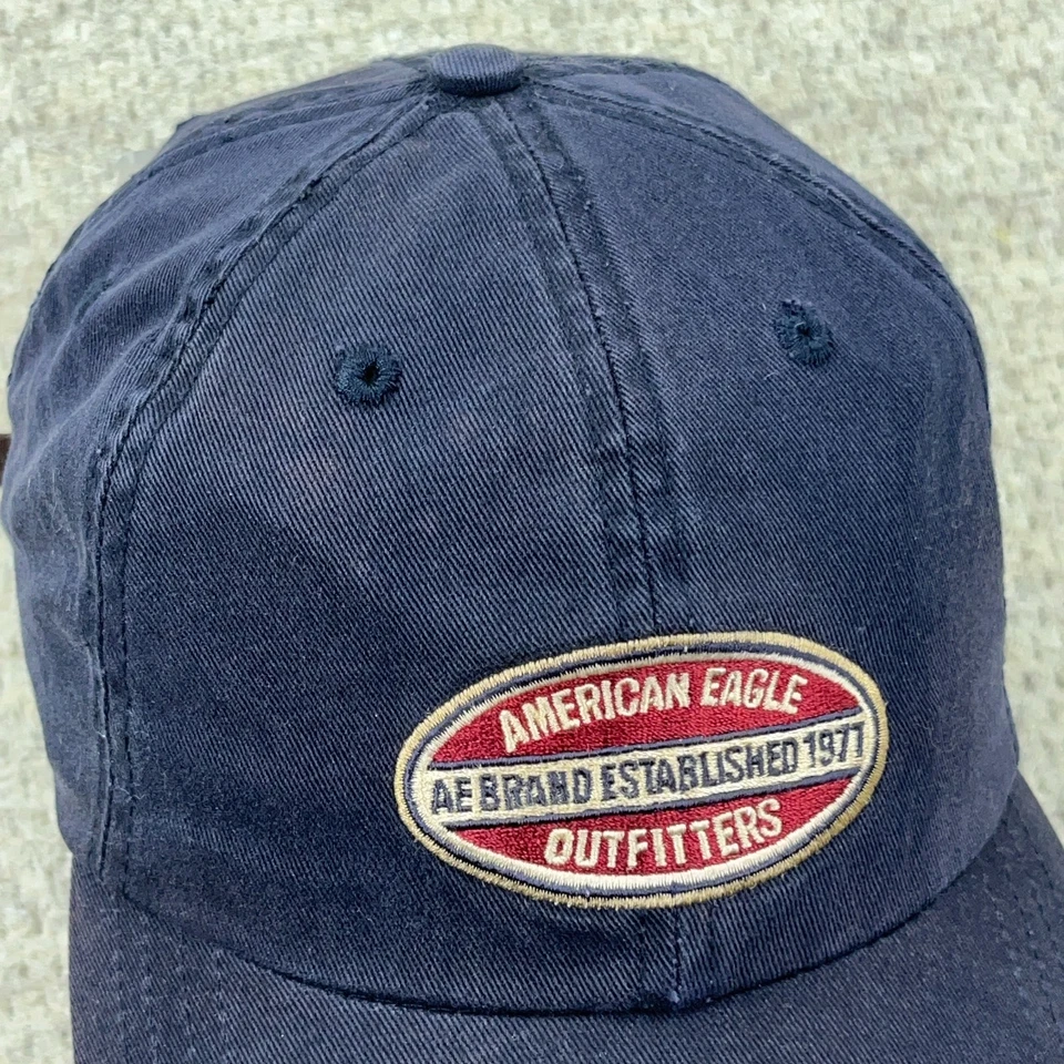 Vintage Y2K American Eagle Hat Cap Leather Strap Back Navy Blue Twill Mens Dad - Image 4 of 4