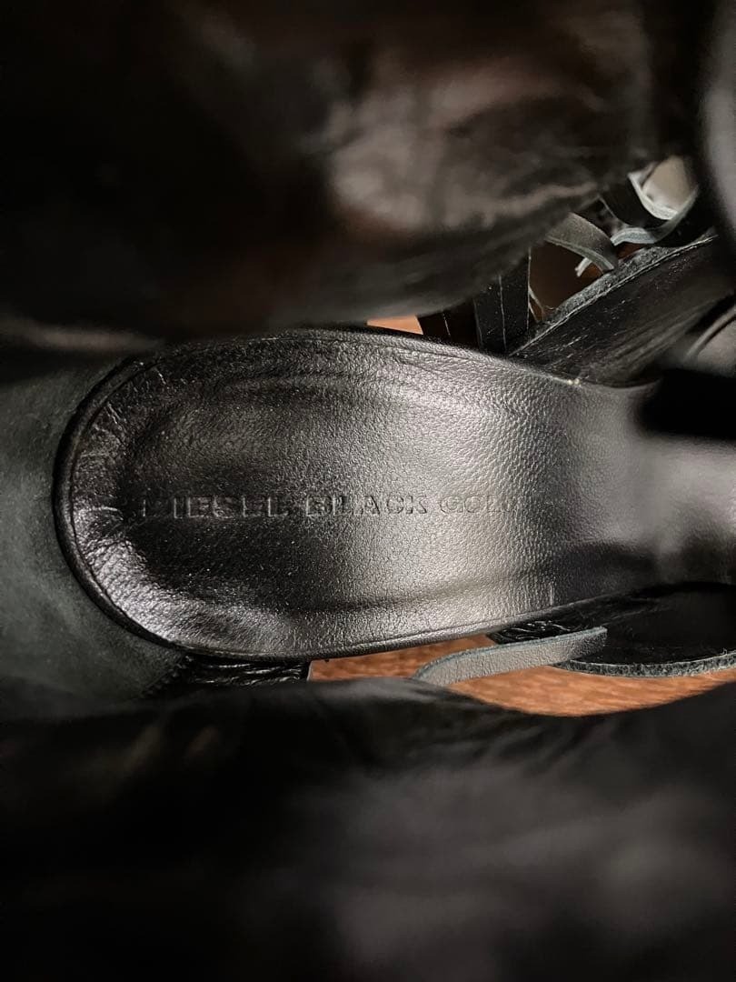 DIESEL BLACK GOLD Black Leather Fringe Chunky Heel Boots Sandals Size 37 Japan thumbnail 6