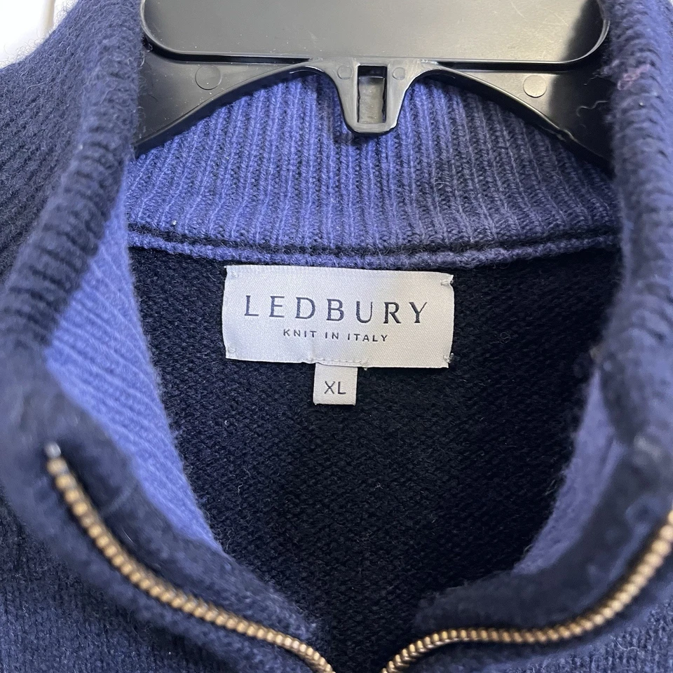 Suéter Pullover Tejido Ledbury Para Hombre Mezcla Lana Cachemira 1/4 Cremallera Azul Marino Talla XL Foto 4 de 4
