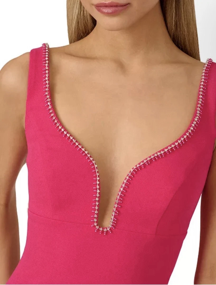 Vestido para mujer Adrianna Papell rosa con cuentas cuello corazón sin mangas talla 18W
