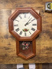 Royal Dalton Bulova Pendulum wall clock C3562 old country roses schoolhouse