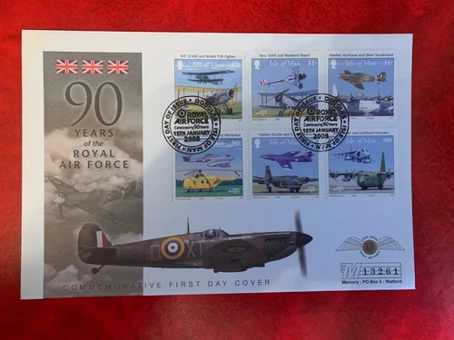 ISLE OF MAN IOM 2008 FDC MERCURY RAF AVIATION HURRICANE HUNTER CANBERRA HERCULES