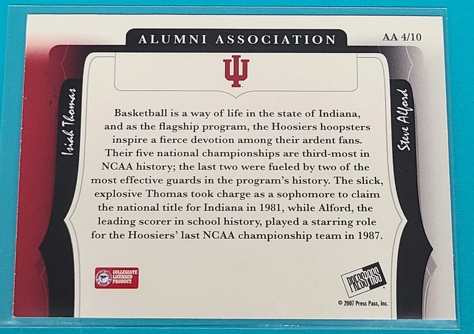 2006-07 Press Pass легенды #AA4 Isiah Thomas / S. Alford Hoosiers карта V6 - Изображение 2 из 2