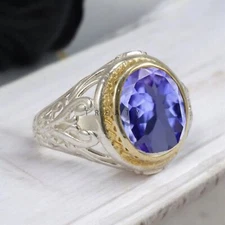 Tanzanite Oval Cut Gemstone With 925 Sterling Silver Ring For Men's #A137