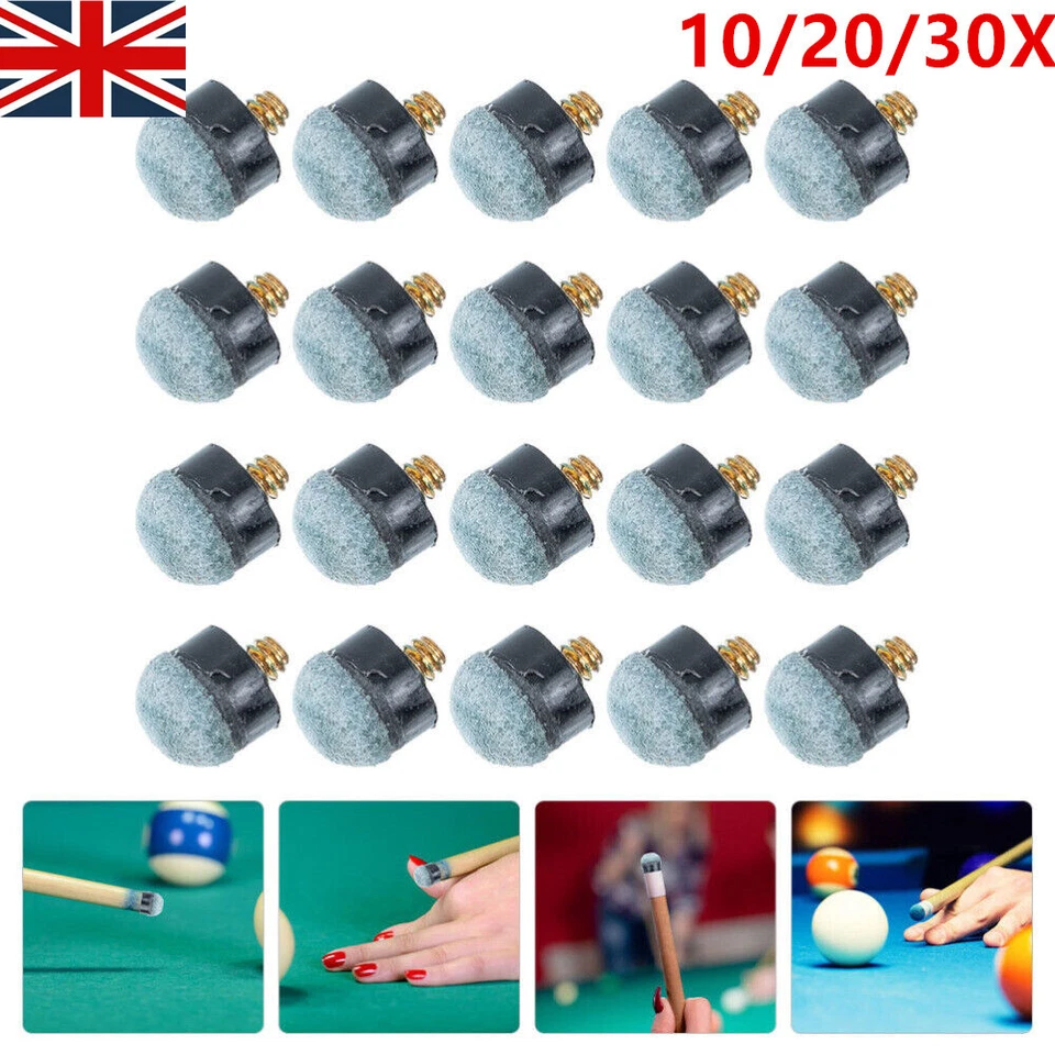 10-30Pcs 12mm Billiard Hard Leather Pool Cue Stick Screw-On Tips Replacement UK - Image 1 of 4