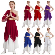 Girls Dress One Shoulder Dancewear Shiny Maxi Color Block Teen Sequin Hem