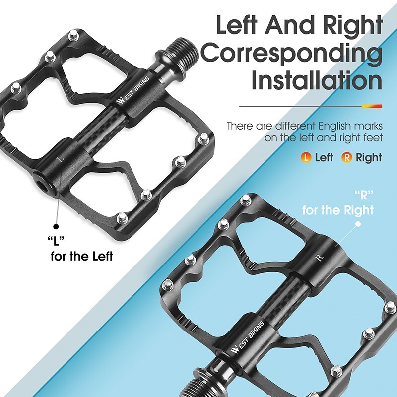WEST BIKING 3 Sealed Bearings Carbon Fiber Axle Sleeve Bike Bicycle Pedals 9/16"