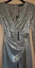BNWT PRETTY LITTLE THING SILVER GLITTER WRAP DRESS IN TALL SIZE 8