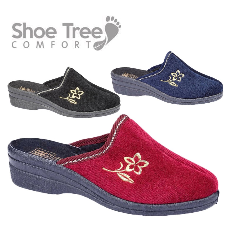 Zapatillas de cuña para damas Mujeres Florales Informales Salón Interior Exterior Mulas Zueco Zapato