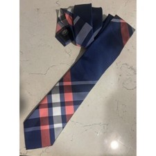 Express Plaid Necktie - Blue, Coral, Gray - Business, Events, Party