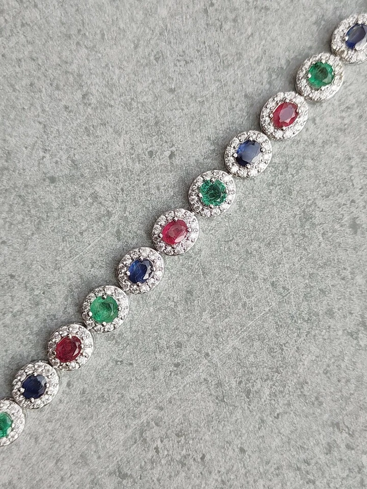AAA+Ruby Sapphire Emerald Women's Bracelet 925 Sterling Silver Charm Bracelet - Image 4 of 4