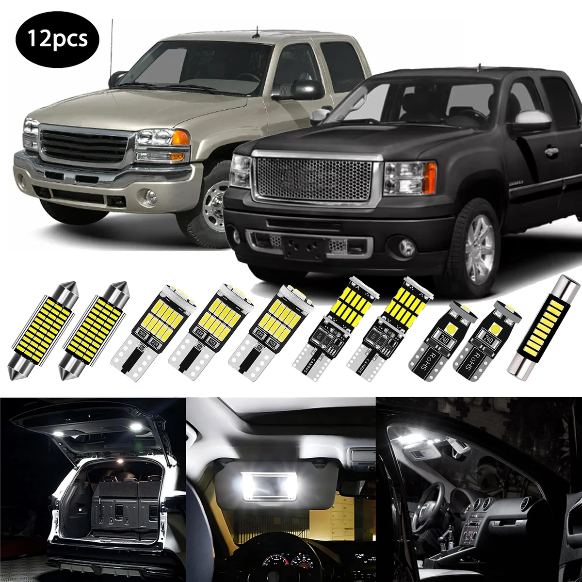 LIGHSTA 12 pezzi super luminosi bianchi 12 V LED interni kit pacchetto per Chevrolet Silverado/GMC Sierra 2007 2008 2009 2010 2011 2012 2013 + luci di carico + luci targa e strumento di installazione