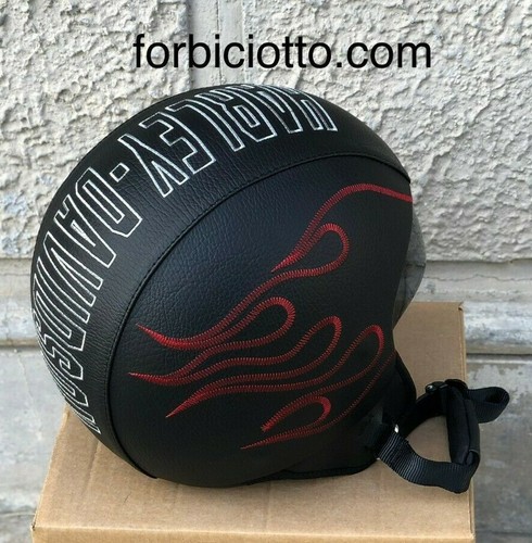 Casco vintage in pelle Harley Davidson Fiamme visiera scura interna a  scomparsa | eBay