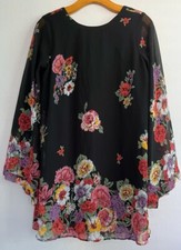 Show Me Your Mumu Dress Sz S Black Floral Long Bell Sleeves Flare Sheer Romantic