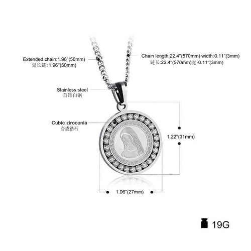 Women Men Round Stainless Steel Our Lady of Guadalupe Pendant Necklace Zircon - Picture 4 of 8