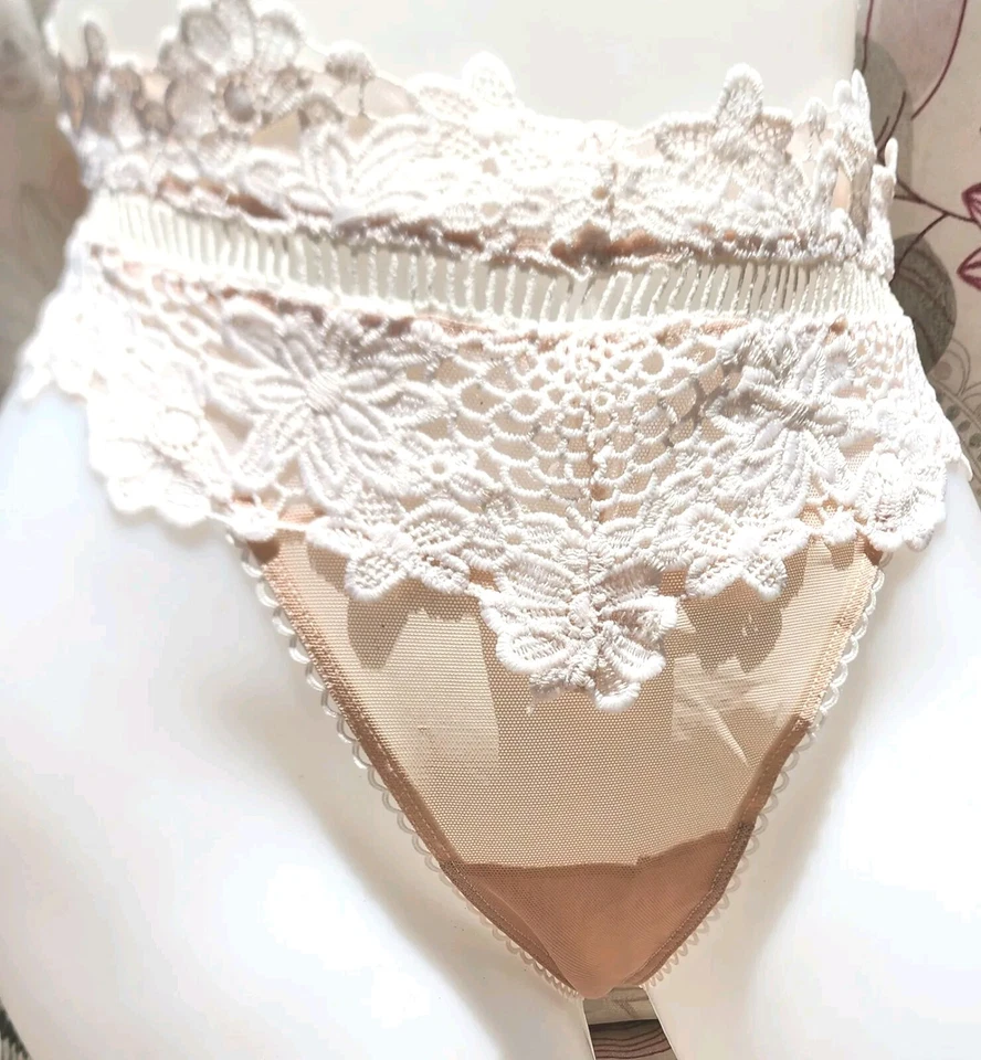 Tanga Victoria Secret Raro Vintage L Marfil Encaje Cintura Alta Bordado Foto 2 de 4