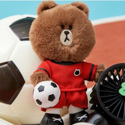 LINE FRIENDS Official BROWN Bear Soft Plush Doll Soccer Key Chain