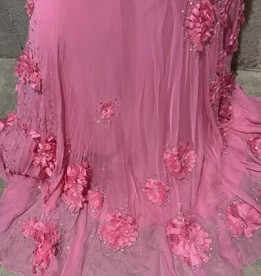 pamella roland pink dress Pamella Roland Off-the-Shoulder Chiffon Caped Gown