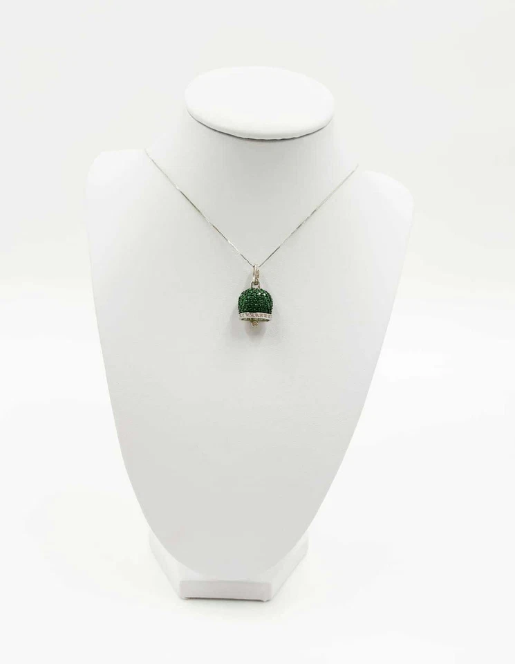 COLLANA CAMPANELLA FULL ZIRCONATA VERDE IN ARGENTO 925 RODIATO IN ORO 18KT - Immagine 2 di 3