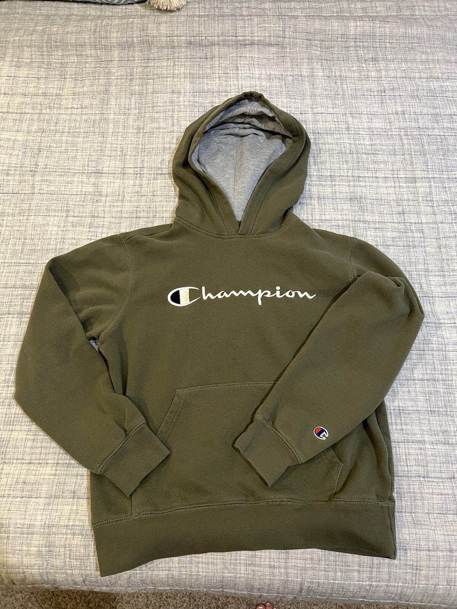 Champion Embroidered Logo Youth Size L Olive Army Green Hoodie