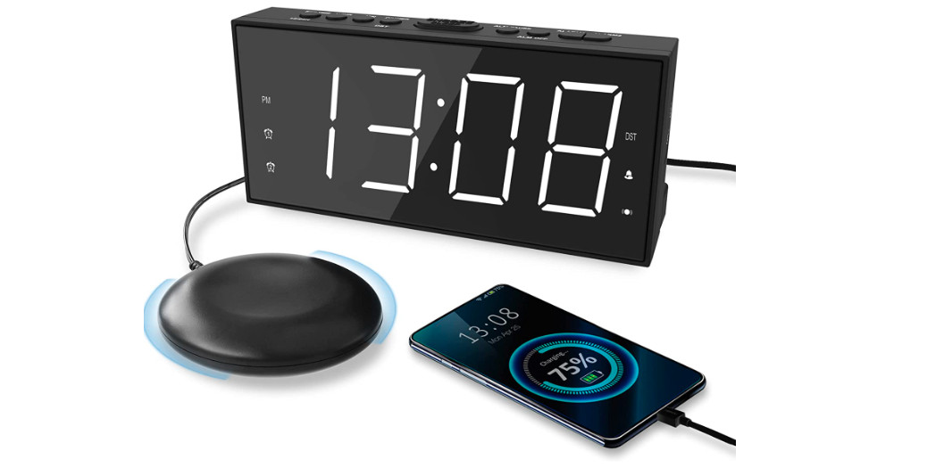 Digital Loud Alarm Clock Bed Shaker Dimmer Battery Backup LED Display Snooze USB