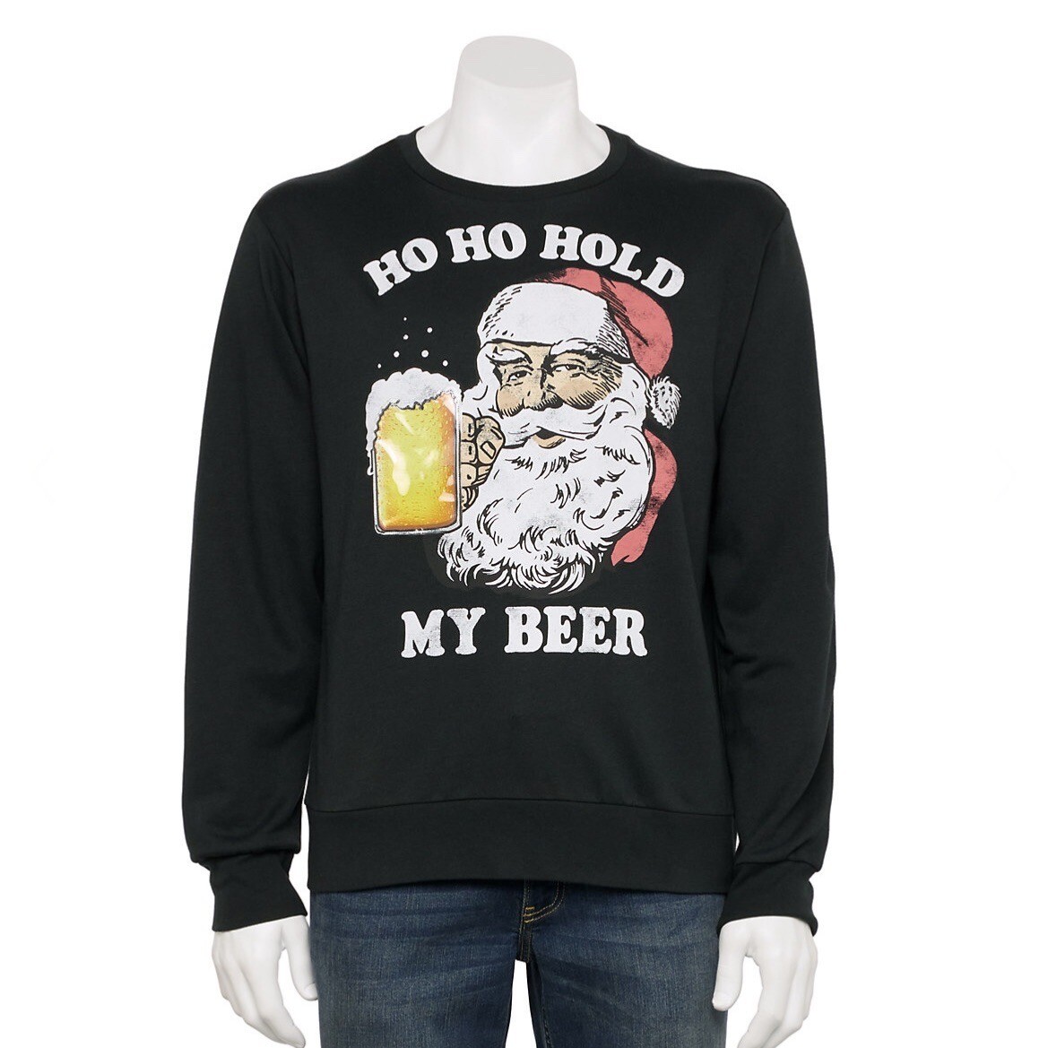 Ho Ho Hold My Beer Ugly Christmas Santa Sweatshirt Black Men’s Size Medium M NEW