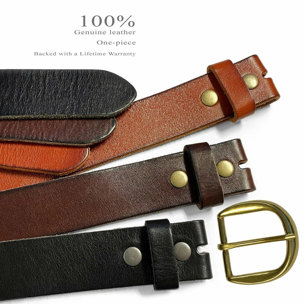 Women's Full Grain Casual Leather Belt Polished Solid Brass Buckle 1-1/2" wide