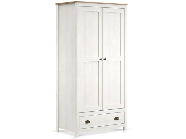 Kleiderschrank Massivholzschrank 2-TüRiger Schrank Trico Kiefer Weiß Eichefarbig-image