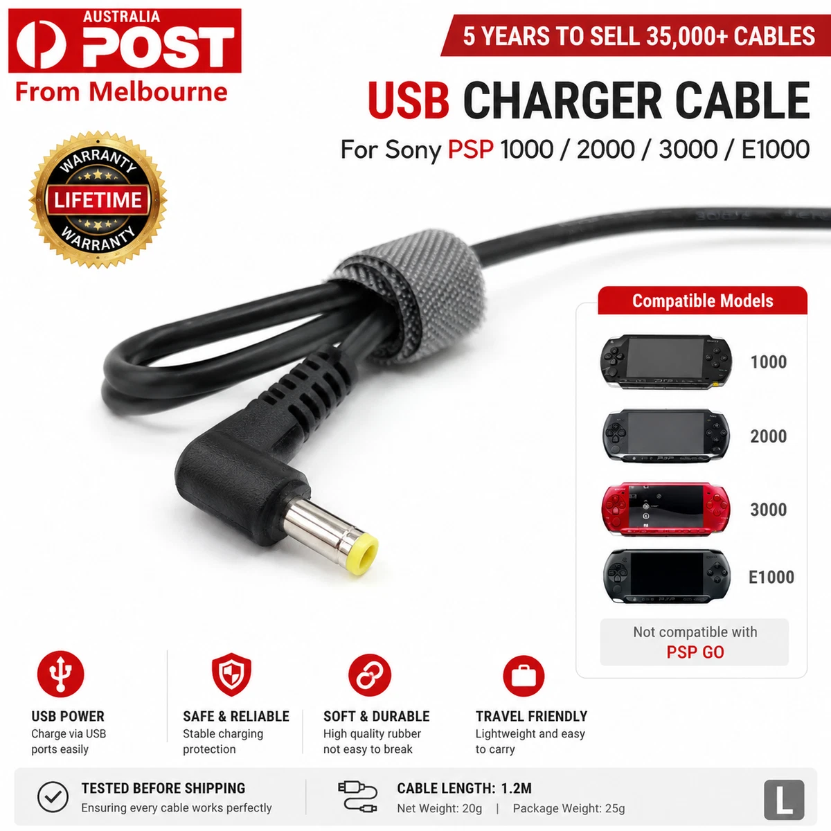 USB Charger Cable for Sony PSP 1000 2000 3000 E1000 Charging Power Cord