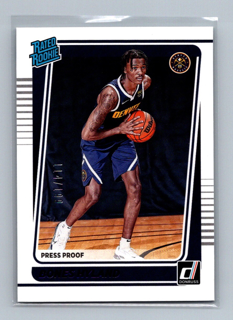 2021-22 Donruss Bones Hyland #244 Denver Nuggets Press Proof Purple Rookie #/199