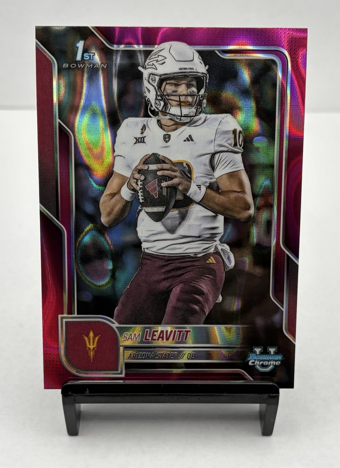 Sam Leavitt 2025 Bowman University Chrome Pink Lava Card Number 195