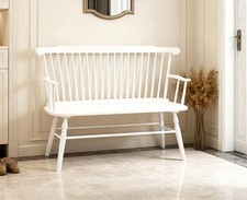 Farmhouse Dining Bench with Spindle High Back  Armrest Wood Entryway Bench
