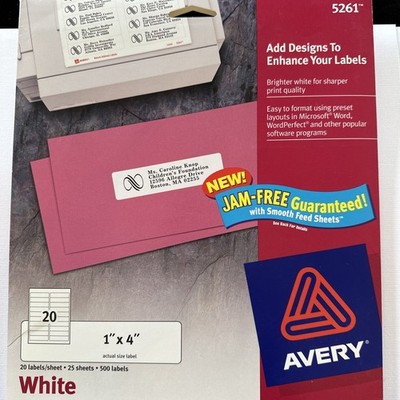 Avery 5261 Address Labels 1  x 4  Laser Printer Labels 16 Sheets 314 Labels