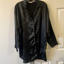 Vintage Victorias Secret Gold Label Black Silk Night Shirt M/L