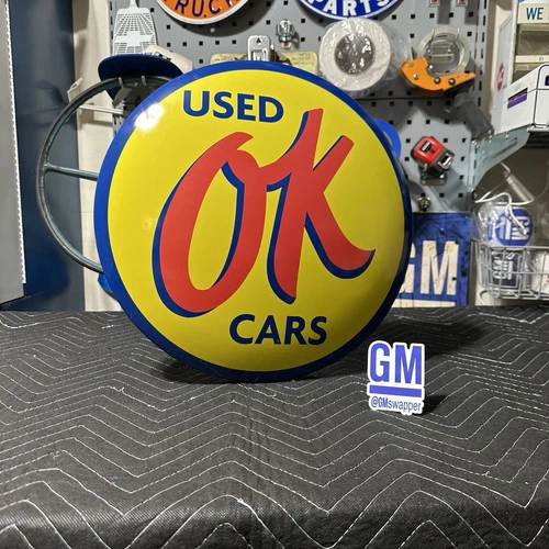 Chevrolet OK Used Cars Dome Sign 16" Round Metal Sign Vintage Chevy Advertising