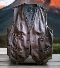 Strellson Lederweste, 52/L, braun mit schwarzem Rücken, Cowboyweste, neuwertig