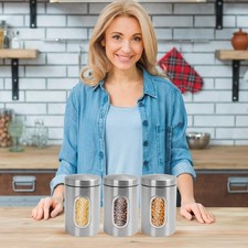 Image of 3 Piece Stainless Steel Kitchen Canisters Set with Airtight Lid & Clear Window
