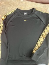 Nike Sweatshirt Black Gold Logo Tape Center Swoosh Pullover Women s Size Small S