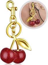 Coach Red Cherry Apple Bag Charm Keychain Resin Metal Brass Purse Decoration