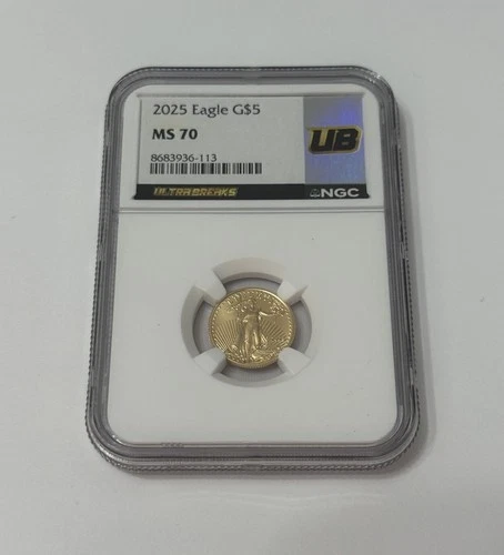 2025 $5 American Gold Eagle 1/10 oz NGC MS70 UltraBreak Label G$5 Beautiful Coin