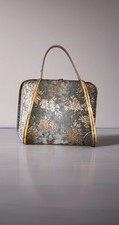 Vintage 60s Wooden Brown Box Purse Floral Roses Embossed Handbag Bag Leather