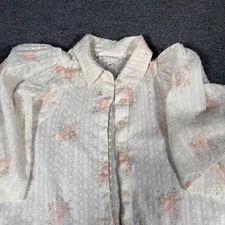 The Great Soft Pink Floral Ruffle Sleeve Top SZ 0 Clip Dot Fabric