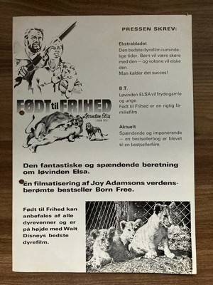 Born Free Virginia McKenna Bill Travers Vintage 1966 Danish Movie Press Release