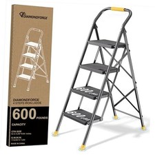 Step Ladder Foldable Folding 4 Step without Tool Platform Black and Yellow