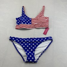 Xhilaration Women  s L American Flag Stars Stripes Bikini Swimsuit Set NWT