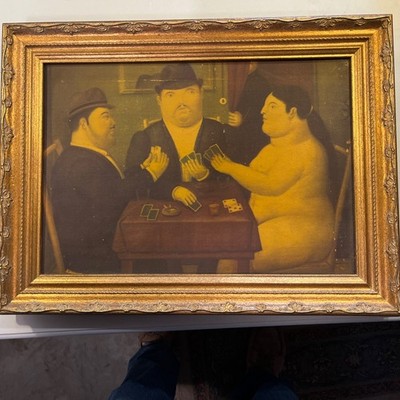 Vintage Fernando Botero -The Card Player Print on Canvas? 15  X 11  Art 19 X 14