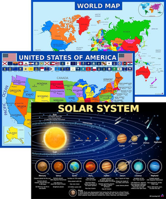 World Map, United States Map, and Solar System Poster with Extra Features   Lami