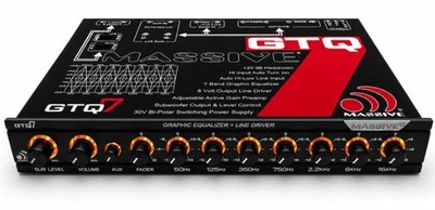 MASSIVE AUDIO GTQ7 ½ DIN 7-BAND GRAPHIC EQUALIZER/CROSSOVER w/ SUB LEVEL CONTROL