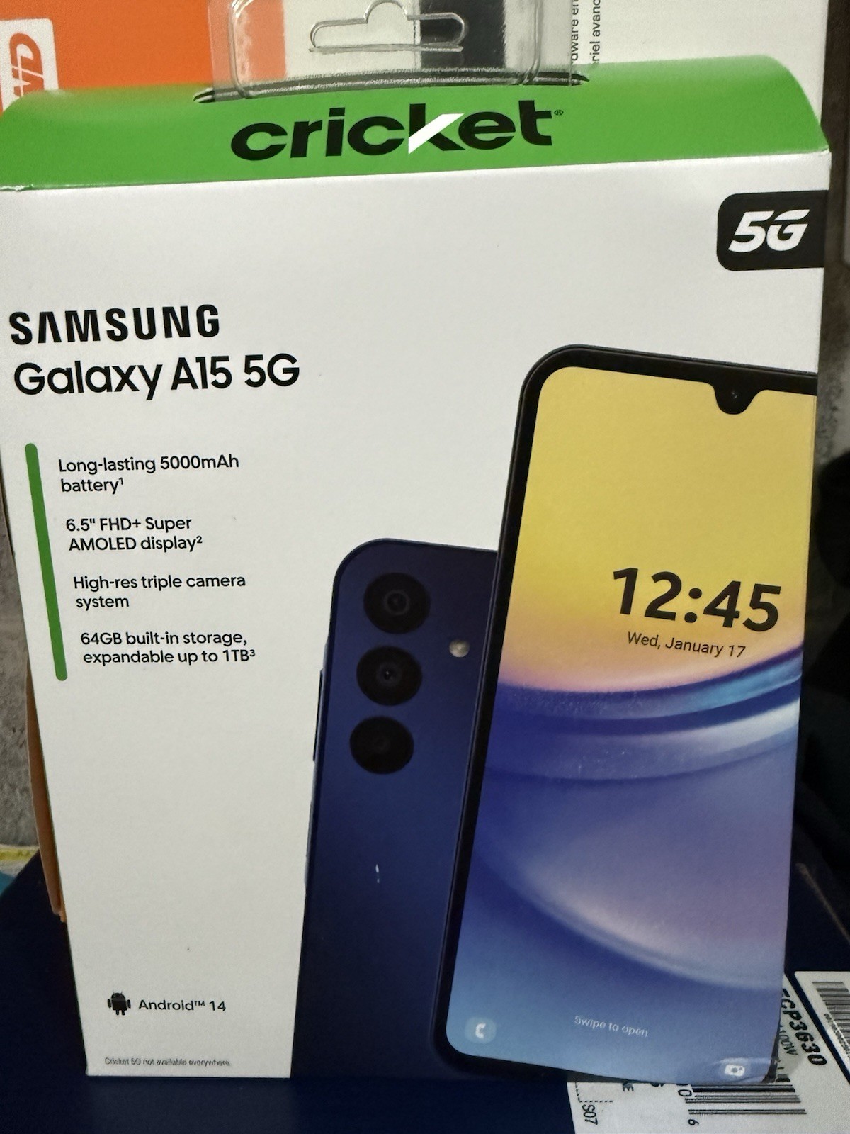 Brand New Cricket Prepaid Samsung Galaxy A15 Blue 64GB 50MP 